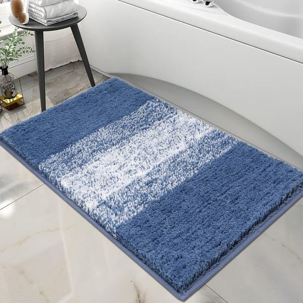 Microfiber Extra Soft Bath Mat Blue Non-Slip Washed Bath Mat Fluffy Water Absorbent Bathroom Mat, 50 x 80 cm