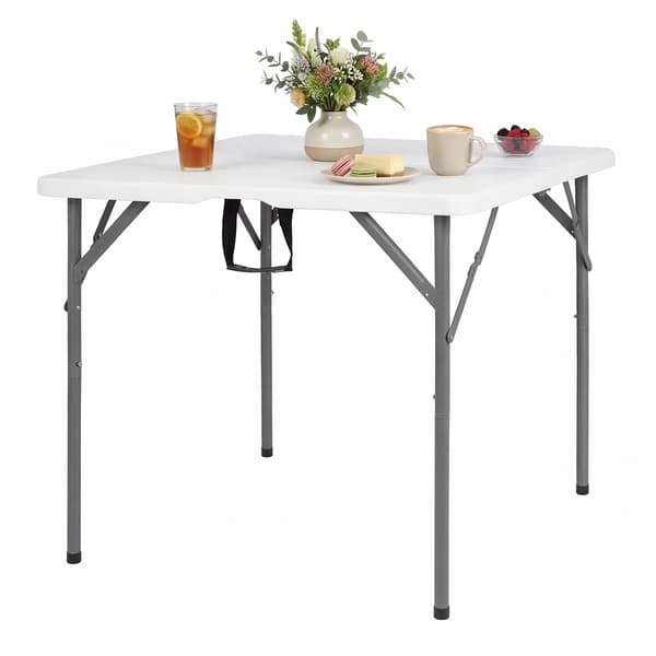 Sammenleggbart bord 86 cm firkantet, bærehåndtak, metallben