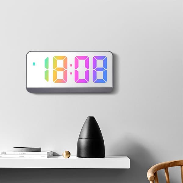 Digital Alarm Clock Voice Control Temperature Date Snooze Night Mode Table Clock 12/24H Function at Night LED Clock, White