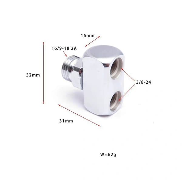 Dykkeregulator koblet til BCD 3-veis T-kobling 1x9/16-18 2A UNF til 2x3/8-24 UNF