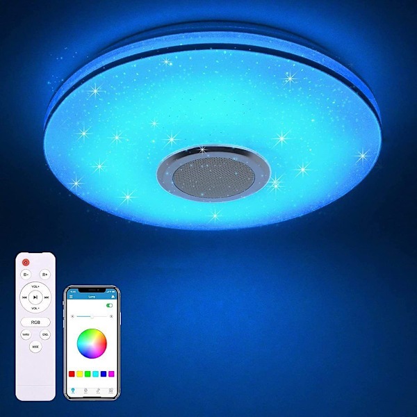 36W LED-kattovalaisin himmennettävä Bluetooth-kaiuttimella, kaukosäätimellä ja