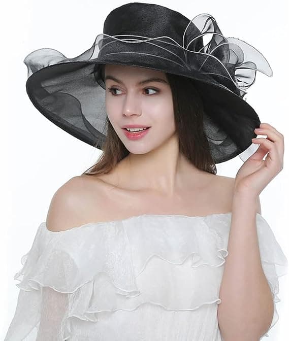 Sort - Organza Chapel Hat Paryk Bryllup Solhat til Kvinder