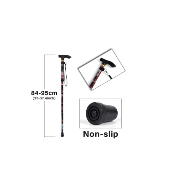 Black - 1-piece folding cane, floral aluminum cane, A