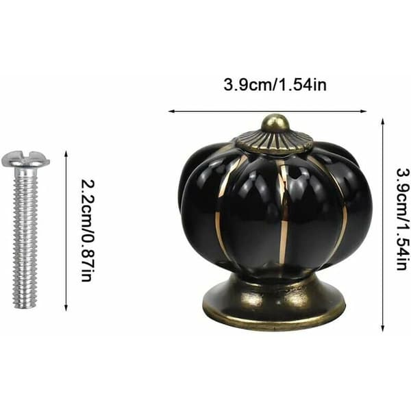 8 x Ceramic Pumpkin Shaped Drawer Knobs Cabinet Knobs for Kitchen Drawers and Cabinets (Black)