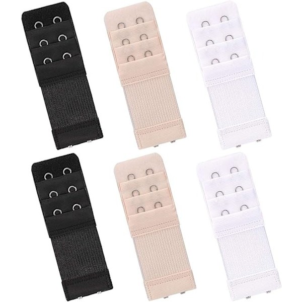 6 stk. Myke og Komfortable Elastiske BH-Forlengere, BH-Forlengelsesstropp med 2 Kroker og 3 Rader, Dame-BH-Forlenger, BH-Bånd