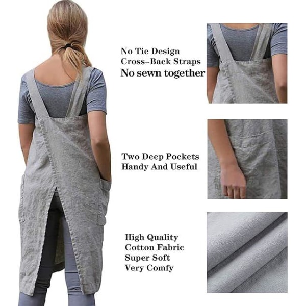 Pinafore Förkläde Smock bomullsförkläde med fickor Plus Size Förkläden för kvinnor