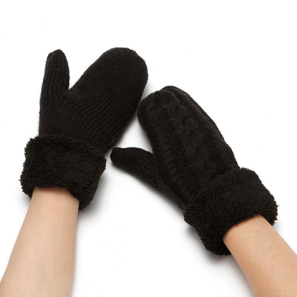 Vinterhandsker til kvinder med varmt for, tykke, komfortable strikkede handsker, nyhedsvintervanter til koldt vejr (sort)