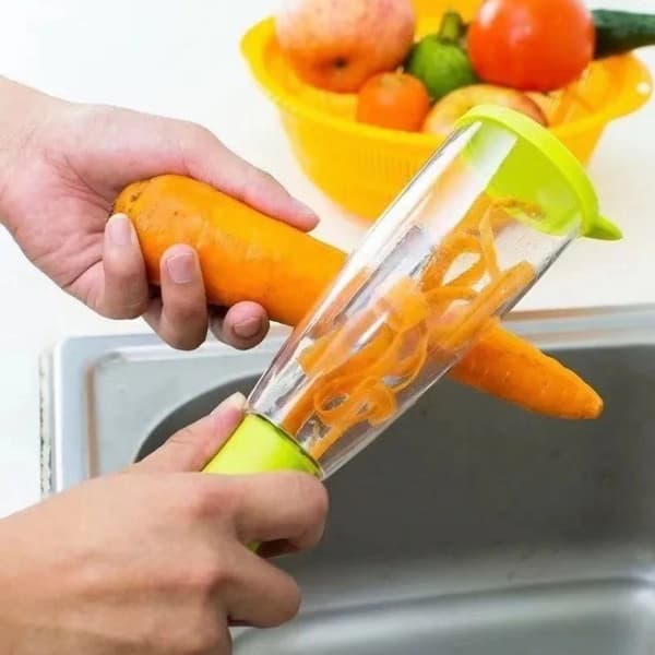 Handheld Vegetable and Fruit Peeler with Storage Container, Safe Potato, Cucumber, and Apple Peeling Tool for Daily Kitchen Use
