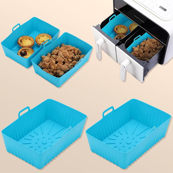 Airfryer Silikonform, Rektangulär Silikonbehållare för Airfryer, Silikonbricka för Airfryer blå blue blue routine