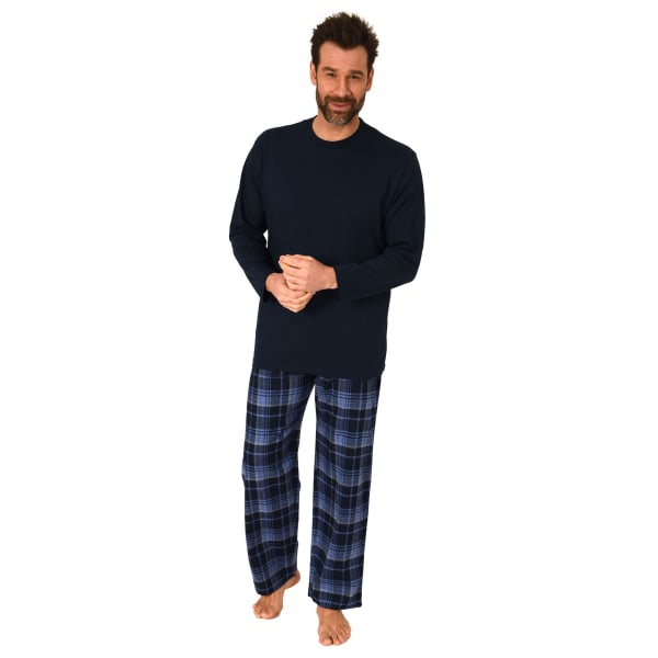 Lång pyjamas herr med rutiga flanellbyxor