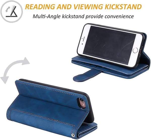 Wallet Case for iPhone SE 2022 5G/iPhone 7/iPhone 8/iPhone SE 2020, 9 Card Slots Handbag Case PU Leather Case Blue