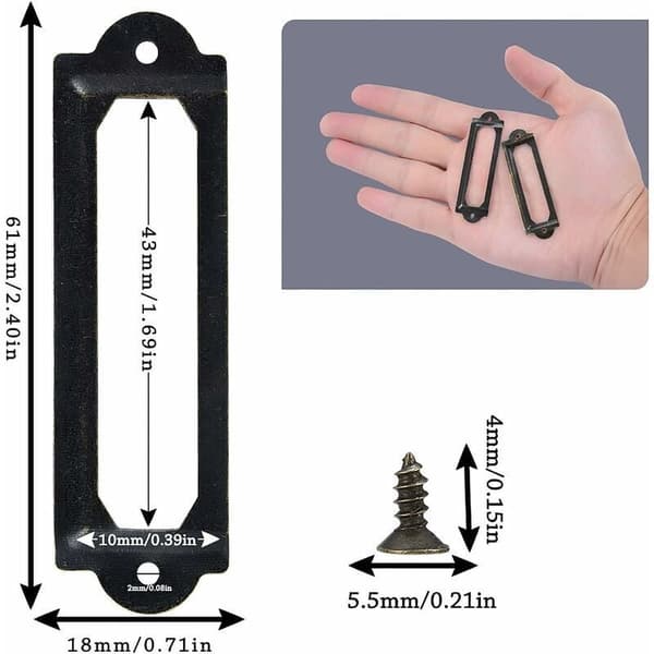 50 pcs Drawer Handle Labels, 60 x 17 mm, Antique Bronze, for Library and Cabinet Organization
