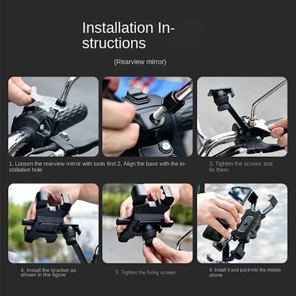 Motorcykeltelefonholder Stativ Cykel Mobiltelefonholder SORT Sort Til styr - Til styr