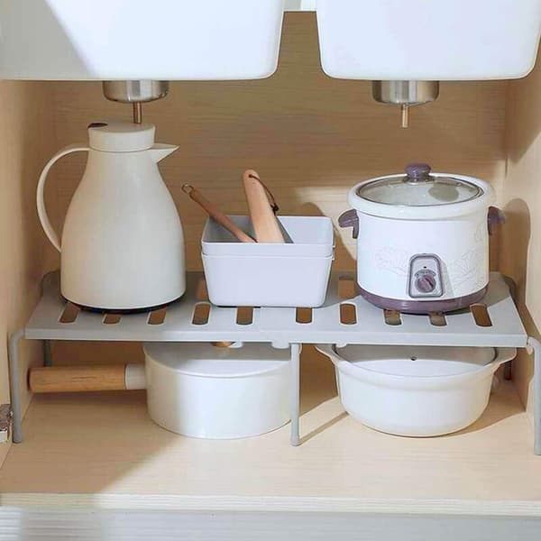 Expandable Kitchen Countertop Shelf Organizer, Shelf with Retractable Plastic Organizers, Multifunctional, Spice Rack White