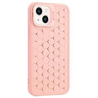 Compatible Magnetic Case for iPhone 14, Honeycomb Texture, Lens Frame, Stand, TPU Phone Case (Pink)