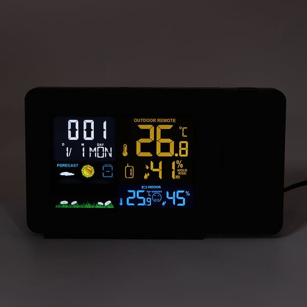 Multifunctional Electronic Alarm Clock with Color Screen Projection EU Plug 230-240V Black