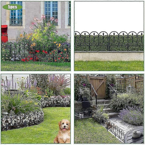 5-pakning dekorativt hagegjerde i rustfritt jern, landskapsgjerde, sammenleggbart gjerde for uteplass og blomsterbed
