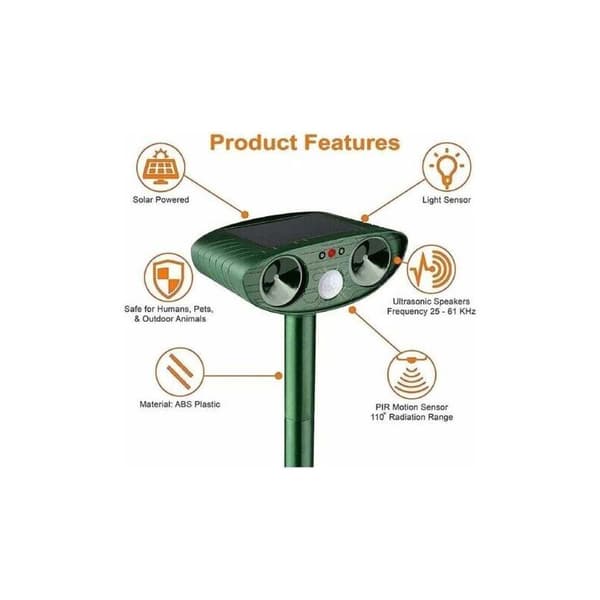 Ultrasonic Cat Repeller, Solar Powered Cat Repeller, Ultrasonic Rodent Deterrent with Motion Detector