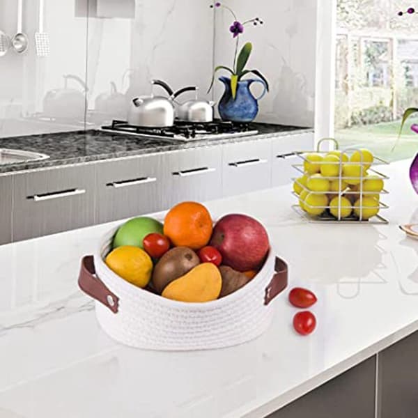 Woven Basket for Storage Oval Rope Baskets with Handles Mini Cotton Basket Small Storage Baskets Bedroom A