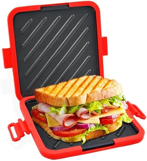 Microwave Toaster — Microwave Sandwich Maker — Features Heatwave Technology for Crispy Results — Non-Stick Coating — Dishwasher Safe — Red