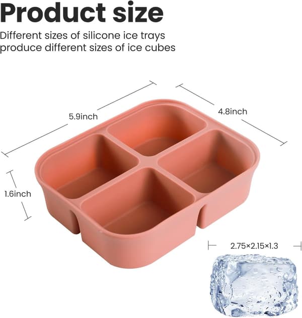 2-pack Stackable Large Silicone Ice Cube Molds with Removable Lids for Cocktail Whiskey Soup Baby Food Easy Release Square Ice Cube Trays Pink