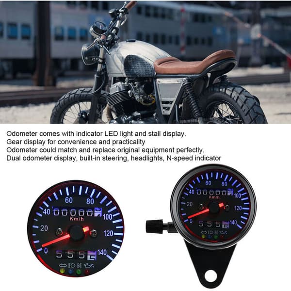 LED-backlight 12V Motorcycle Dual Odometer Speedometer Gauge Kit Cafe Racer