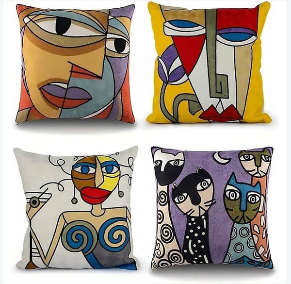 Sett med 4 Picasso Putetrekk 45x45 cm Bomull Lin Broderte Putetrekk Sofadekorasjon