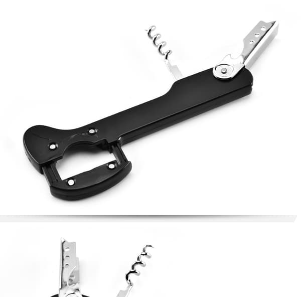 Double-Hinged Corkscrew Classic Black Wine Corkscrew with Retractable 4-Wheel Foil Cutter, 3 in 1, for Opening Bottles, Beer, Compact