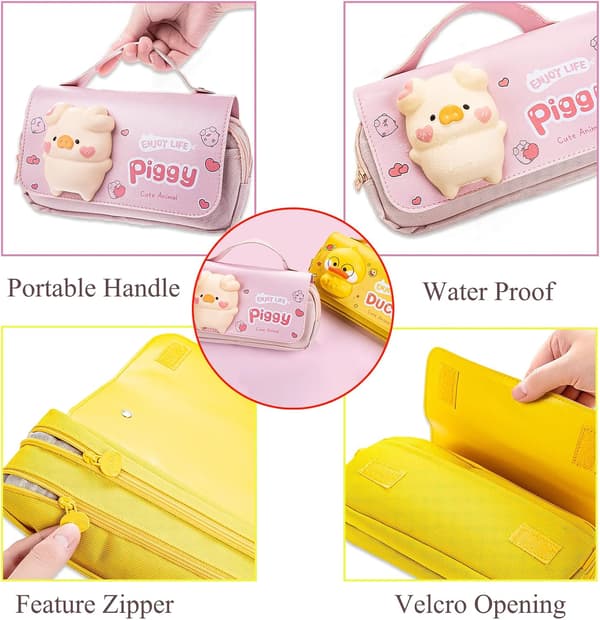 Pencil case, cute yellow duck pencil case with decompression toy,