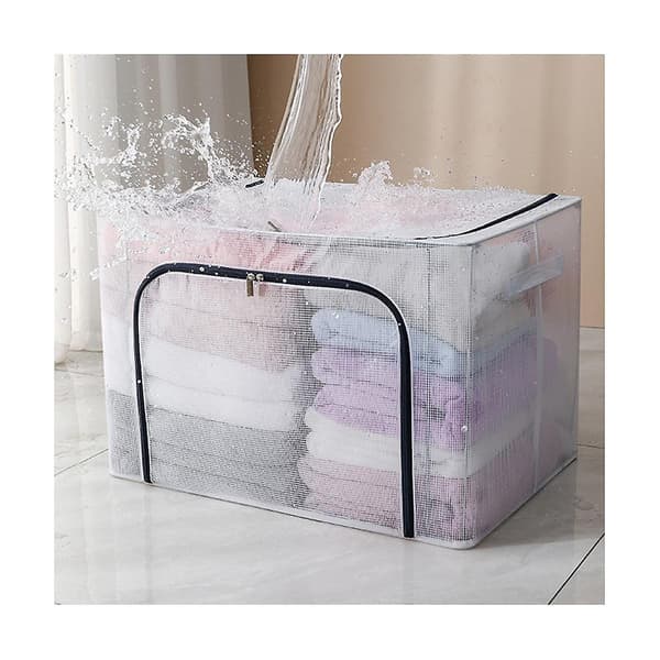Fabric Clothes Steel Transparent Storage Box Bedding Blanket Pillow Shoe Rack Container Foldable S