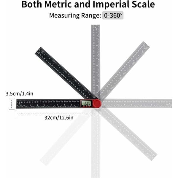 Ruler Measuring Tool (300mm), Digital Angle Ruler, Protractor, Inclinometer, Electronic Goniometer, with Large LCD Screen