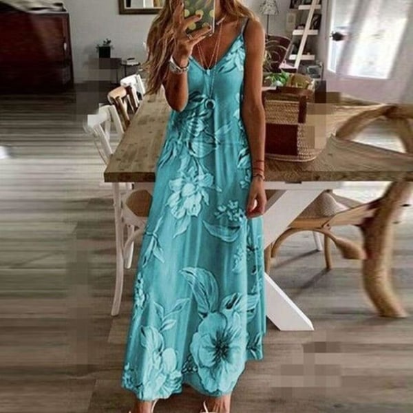 Ermeløse kjoler med spaghettistropp for kvinner Ensfarget folor-omslagskjole pluss størrelse sommersolkjole V-hals strand-maxikjole