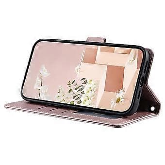 Compatible Leather Case for iPhone 14, Diamond Pattern Wallet Case (Rose Gold)