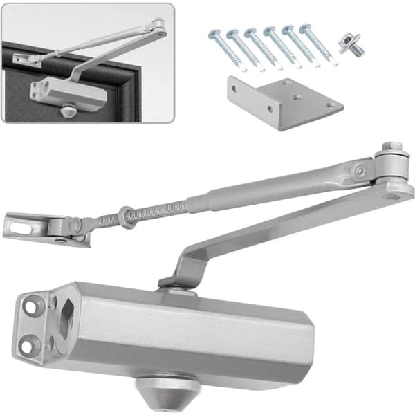 Automatic Hydraulic Door Closer with Adjustable Spring, 25-45 kg, Silver, for Commercial and Private Use