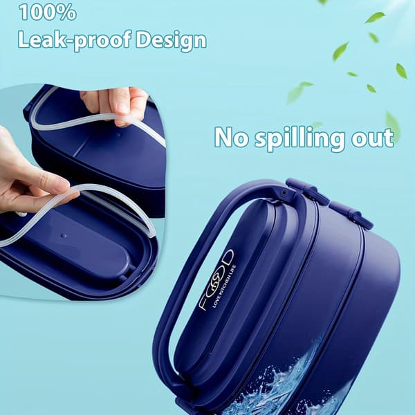 Bento Lunch Box 1550ml Stackable 3 Compartments BPA-Free PP With Cutlery Set Leakproof Microwave Safe For Work School Meal Prep Navy Blue