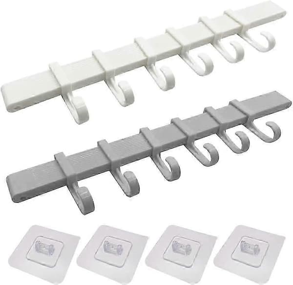 Kitchen Utensil Holder Wall Mounted - 2 sets, wall mounted self-adhesive wall hook rack without drilling with 6 sliding hooks