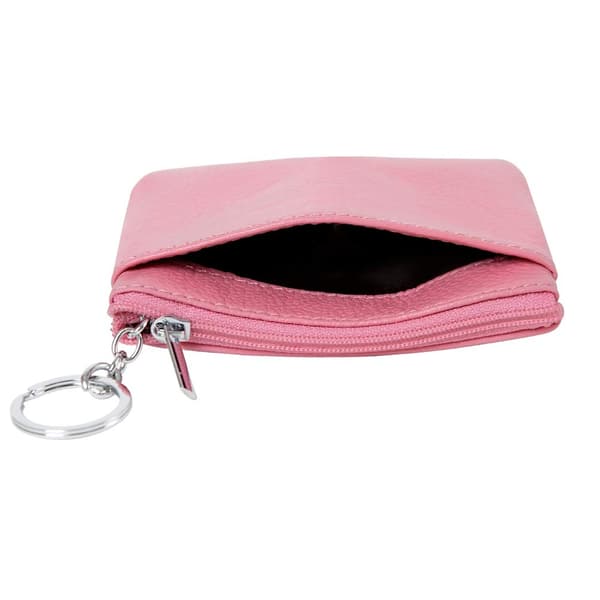 Women's Genuine Leather Wallet, Mini Keychain Pouch, Green Pink Pink