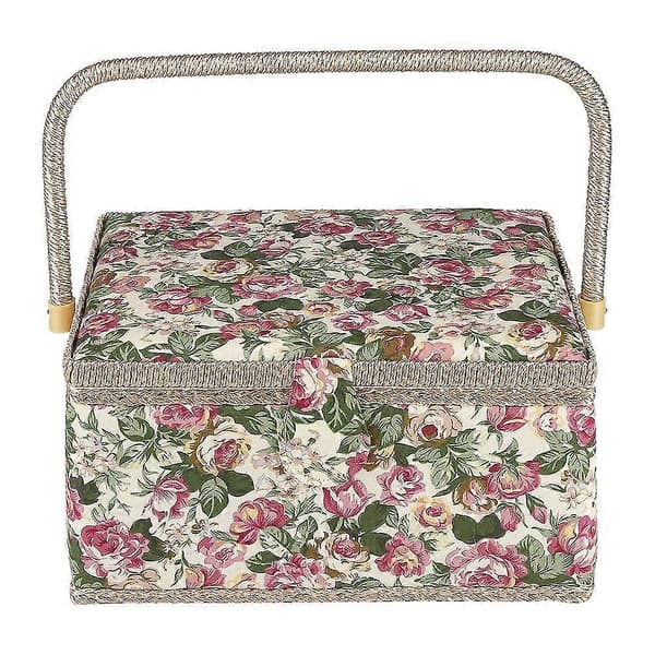 Fabric Printed Sewing Basket Craft Box Household Storage Organizer with Handle