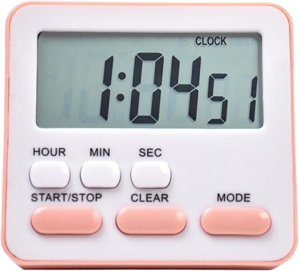 Elektronisk timer, køkkentimer, timer til læringsstyring, LCD digitalt nedtællingsur med stativ rosa