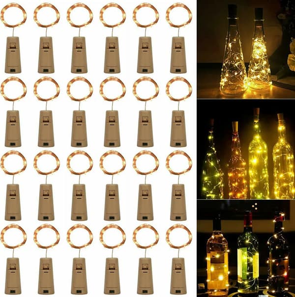 24 kpl 20 LED-korkkikeijuvalot pullolamppu pullonvalaistus viinipullo lankakeijuvalot korkki ulkopuutarhaan