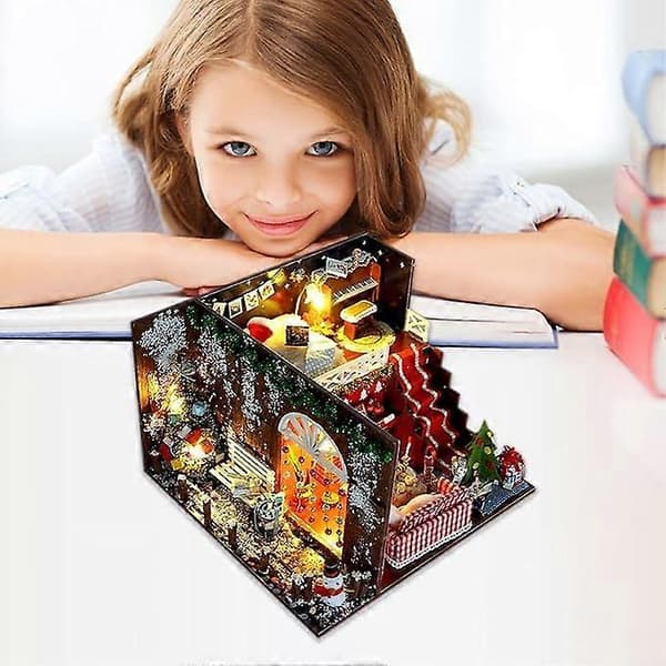 Juldockhusdekoration, Julminiatyrdockhusprydnad, Miniatyr DIY-dockhuskit, Trädockhuskit med, Dockhusjul