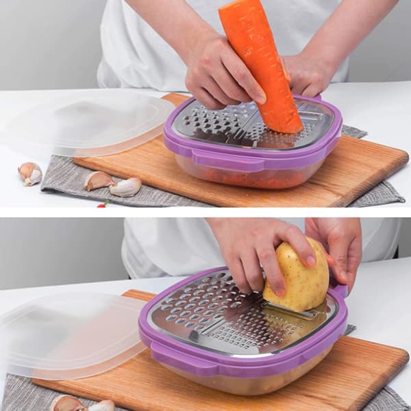 Cheese Grater with Handle for Kitchen Cheese Grater Box, Multifunctional Three-in-One Stainless Steel