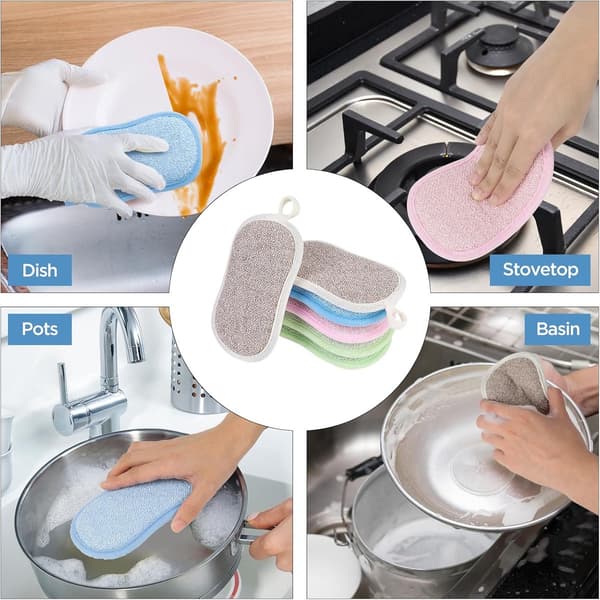 Double-sided microfiber sponge, 6 pieces, reusable washable for kitchen and bathroom