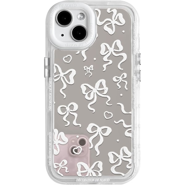 Kompatibel med iPhone 15 Plus Cover Sødt Spejl Roset Kærlighed Hjerte Mønster til Kvinder Piger Bånd Design Stødsikkert Beskyttende Telef iPhone 15 Plus