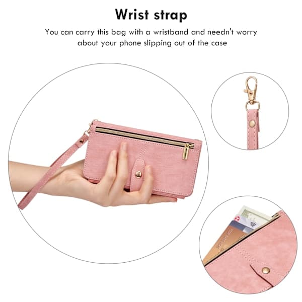 Case compatible with Samsung Galaxy S23, zipper flip leather rose gold
