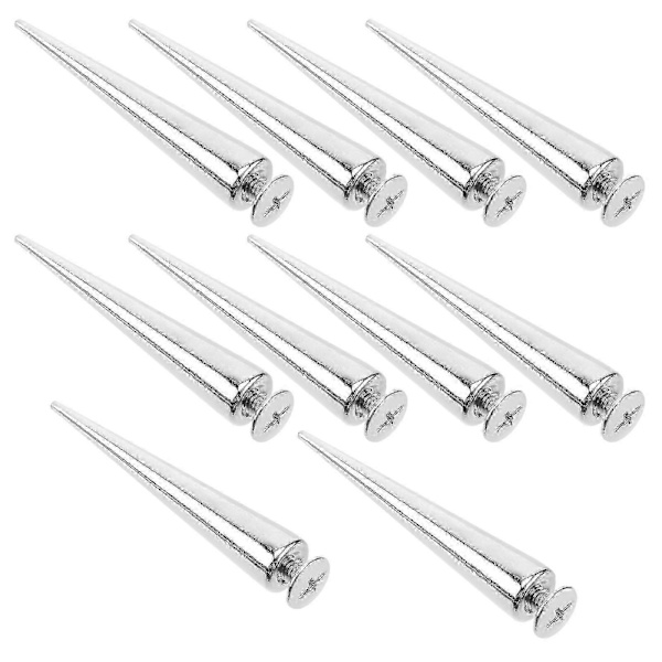 10 pcs Solid Punk Bullet Large Spikes Metal Leather Rivets Diy Silver Cone Studs