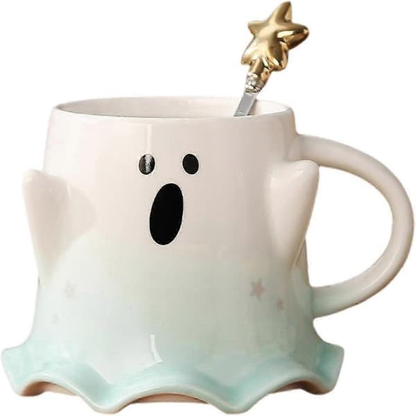 Halloween Ghost Pumpkin Coffee Mug, Ceramic Halloween Cup with Handle for Kitchen Dining Room