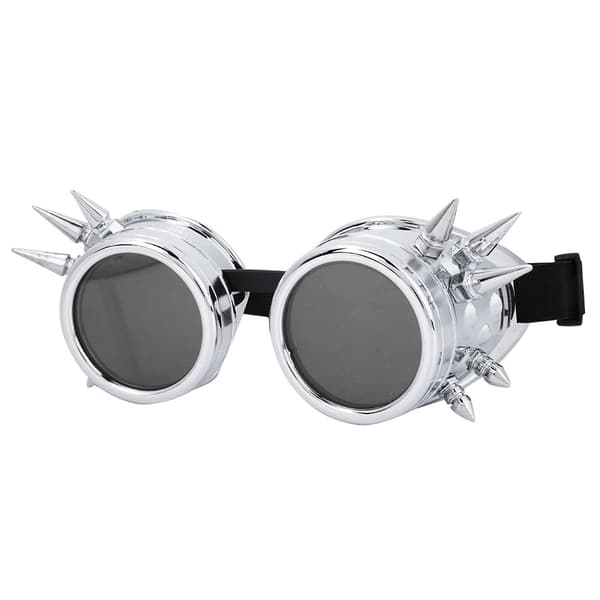 Vintage Spiked Steampunk Goggles Cosplay Glasses Double Layer Windproof (light silver) 0.1 0.1
