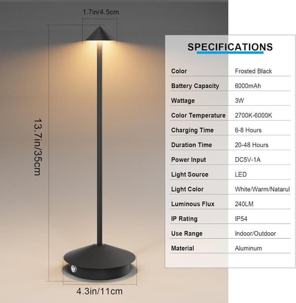 2-pak Bordlampe / Skrivebordslampe - Trådløs LED-lampe