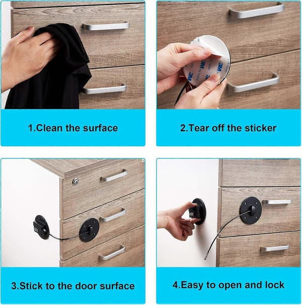 1 pc Refrigerator Lock Child Refrigerator Lock Freezer Door Lock Strong Adhesive Combination Lock Refrigerator Safety Lock Cabinet Lock [DB]